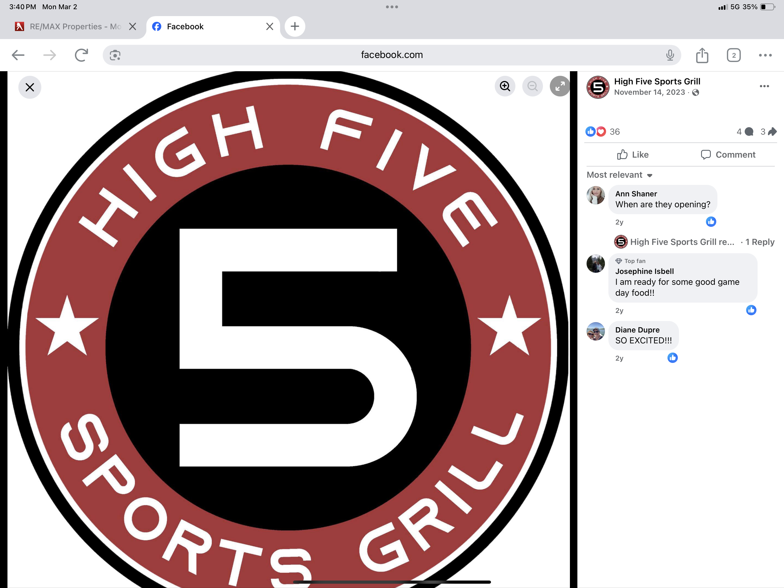 High 5 Sports Grill logo